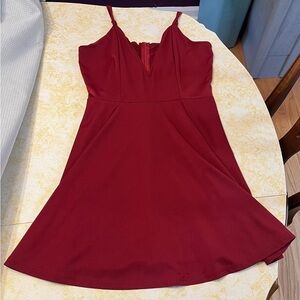 Burgundy Spaghetti Strap V-Drop Dress